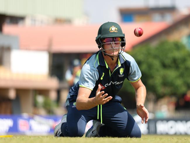 Marnus Labuschagne fields during an Australian nets session at Galle International Stadium. Picture: Getty Images