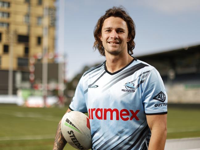 DAILY TELEGRAPH SEPTEMBER 10, 2024. Sharks Nicho Hynes pictured at Shark Park ahead of their finals clash against Melbourne on Saturday night. Picture: Jonathan Ng