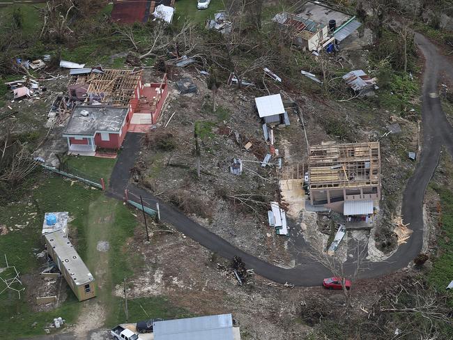 Damaged homes are seen as people deal with the aftermath of Hurricane Maria on September 29, 2017 in Camuy, Puerto Rico. Picture: Joe Raedle/Getty Images