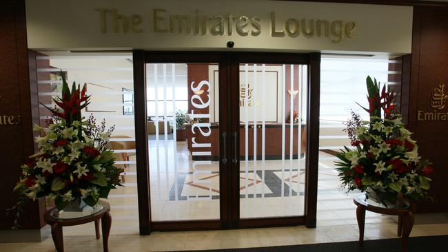 Doors remain closed at the Emirates lounge at Brisbane International Airport. Picture: Glenn Barnes