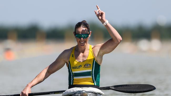 Alyce Wood wins the women’s K1 1000m final at the World Cup in Szeged, Hungary. Pic: Bence Vekassy