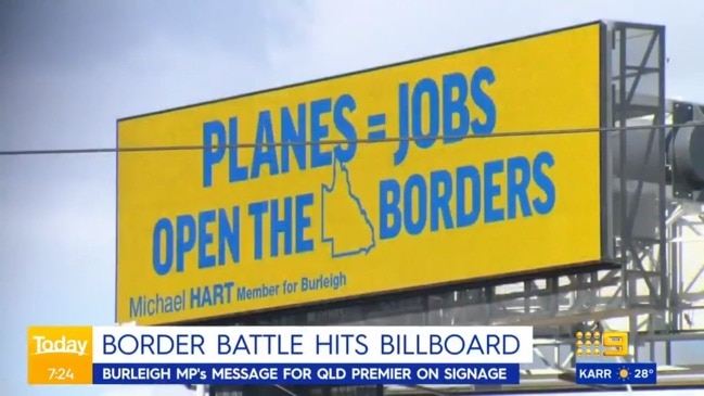 QLD MP launches massive billboard against Palaszczuk over border wars (Today Show)