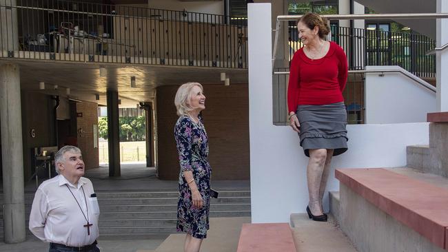 JCU Vice chancellor Professor Sandra Harding AO (centre), Bishop of Cairns James Foley (left) and JCU principal Lauretta Graham tour the new Newman Catholic College at Smithfield. Picture: Brian Cassey