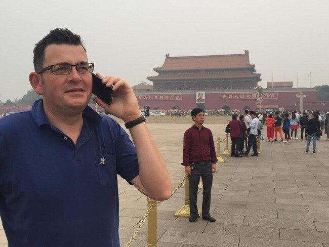 Daniel Andrews Premier of Victoria visiting China with Beijing's Forbidden City in the background. Picture Supplied