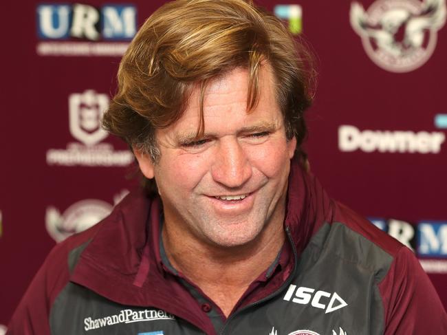 Manly head coach Des Hasler speaks to the media after the Round 3 NRL match between the Manly Sea Eagles and New Zealand Warriors at Christchurch Stadium in Christchurch, New Zealand, Saturday, March 30, 2019. (AAP Image/Martin Hunter) NO ARCHIVING, EDITORIAL USE ONLY