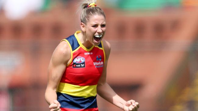 Deni Varnhagen is understood to be the only member of the Crows AFLW side not yet willing to have the jab. Picture: AFL Photos