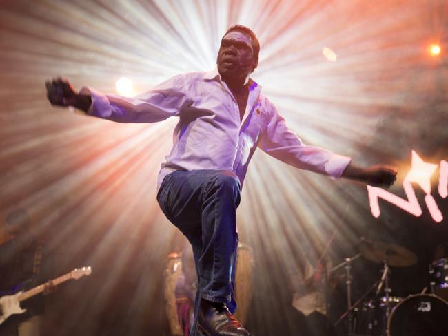 Witiyana Marika performs at the Darwin Amphitheatre with East Journey Performance. Picture: Supplied