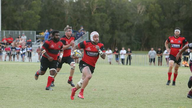 Gold Coast District Rugby Union First Grade Grand Final. Griffith University Colleges Knights v Nerang Bulls. Knights No22 Richard Kingi. Pic Mike Batterham