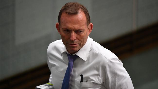 Former prime minister Tony Abbott after a division in the House of Representatives on Monday. Picture: AAP