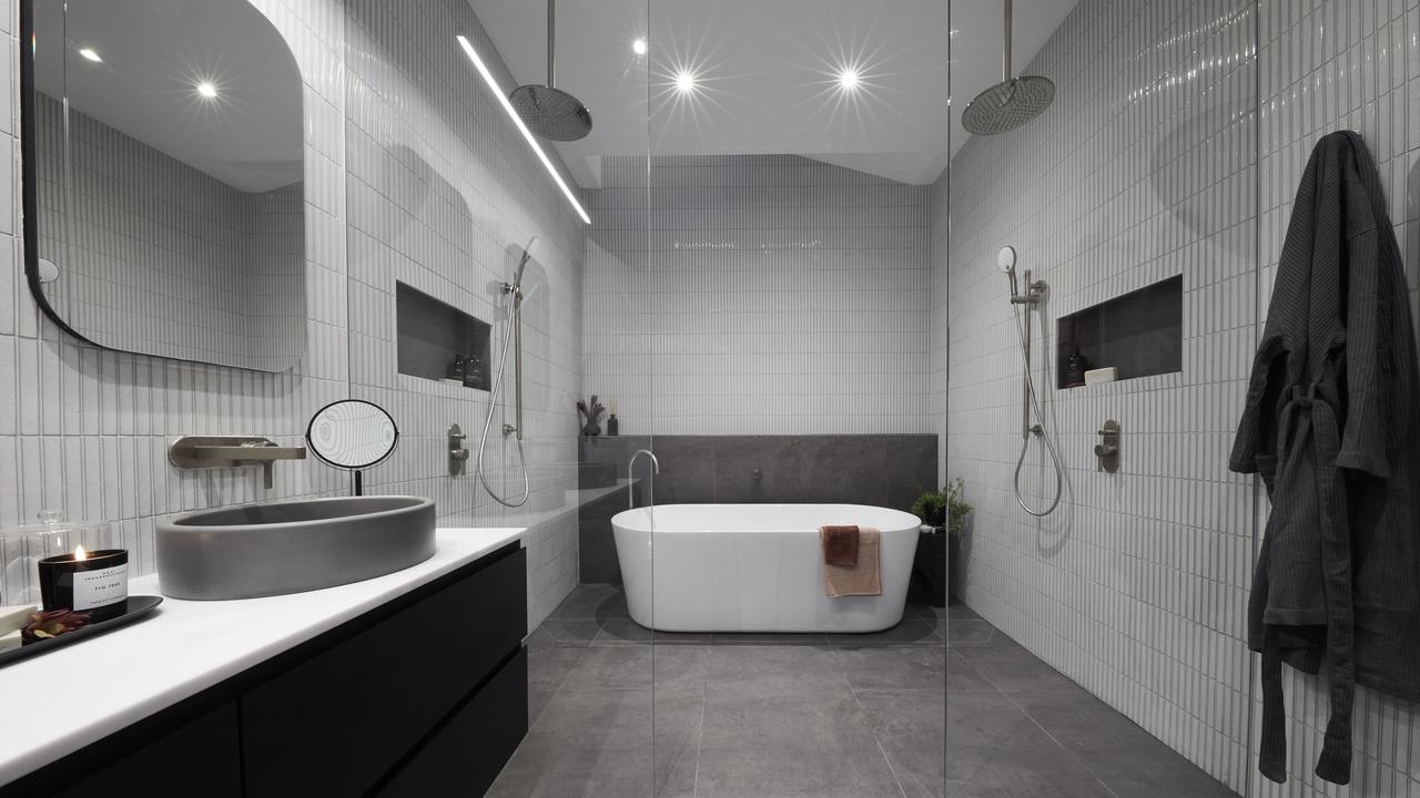 What a winning main bathroom looks like. Grey on grey on grey. Picture: The Block