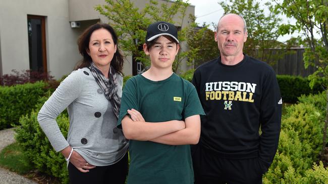 Airport West family Leanne, Harrison and Peter Andrews were plunged into lockdown a week before Melbourne entered its 111-day second-wave lockdown. Picture: Josie Hayden