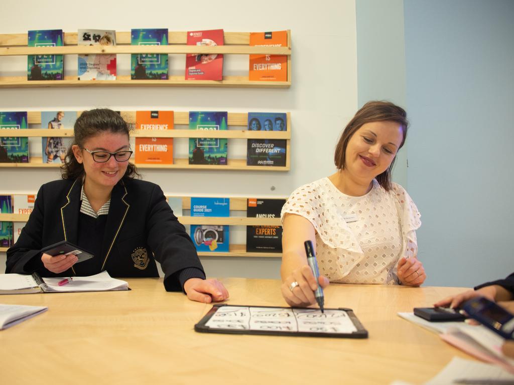 Class act ... teacher Mariya Saric, who appears in Scott Pape's Money Movement show, in a lesson with student Giselle Di Giacomo. Picture: Keira Hudson