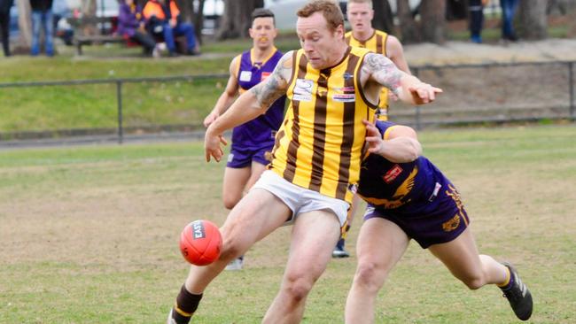 Alex Frawley takes a kick for Rowville. Picture: Rowville FC