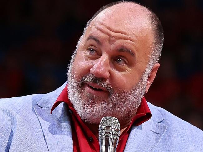 PERTH, AUSTRALIA - JANUARY 20: Craig Hutchison talks during a ceremony to retire the playing number of Shawn Redhage following the round 16 NBL match between Perth Wildcats and Sydney Kings at RAC Arena, on January 20, 2023, in Perth, Australia. (Photo by Paul Kane/Getty Images)