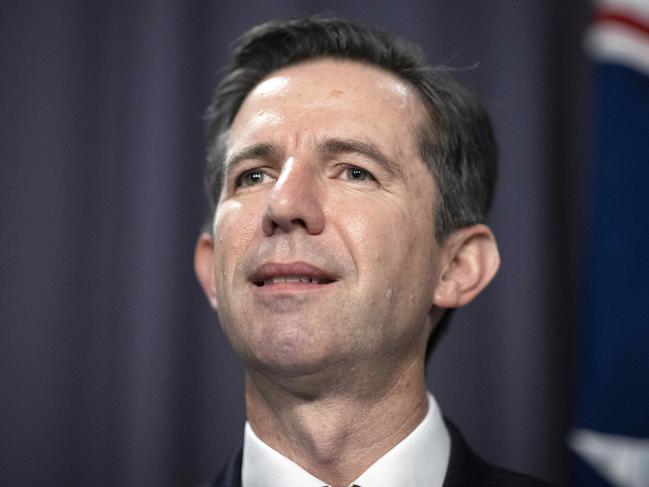 CANBERRA, AUSTRALIA-NCA NewsWire Photos DECEMBER 17 2020.FRYDENBERG MYEFOFinance Minister Simon Birmingham Mid-Year Economic and Fiscal Outlook, during a press conference at Parliament House in Canberra.It is expected to reveal an improved budget bottom line.Picture: NCA NewsWire / Gary Ramage