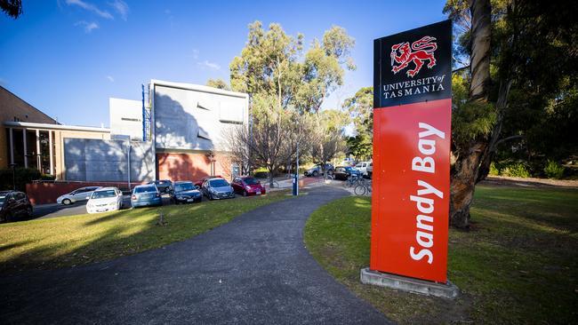 University of Tasmania building and signage at the Sandy Bay campus. Picture: Richard Jupe