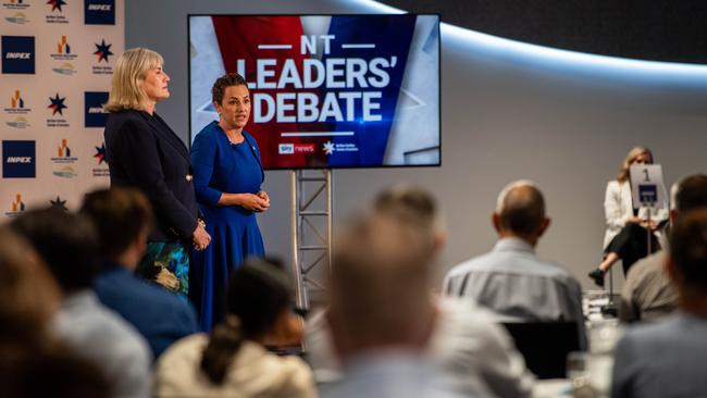 Northern Territory Chief Minister Eva Lawler and Opposition Leader Lia Finocchiaro have met for a final public face-off at the Sky News NT Leaders Debate ahead of the NT general election on August 24, 2024. Picture: Pema Tamang Pakhrin