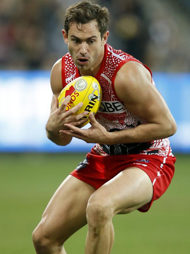 Former Sydney Swans player Daniel Menzel at GMHBA Stadium in 2019. Picture: Darrian Traynor/Getty Images