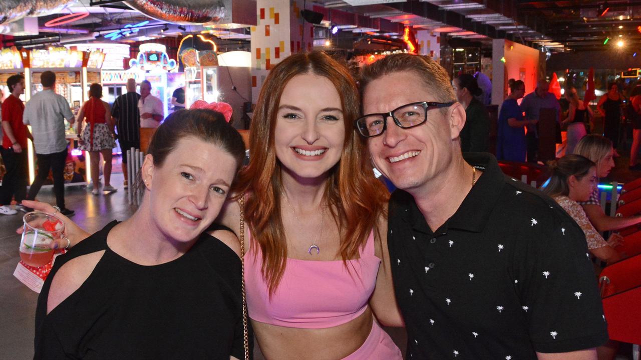 Courtney Farrelly, Leira Ashley and Tim Gnech at the opening of Hijinx Hotel, Surfers Paradise. Pic: Regina King