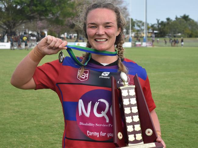 Captain Xanthe Topping celebrating Coastal Neurs' win at the Mackay Indigenous Rugby League Carnival. Picture: Mitch Bourke