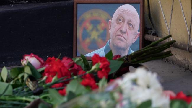 A portrait of Yevgeny Prigozhin at the makeshift memorial in Rostov-on-Don. Picture: AFP.