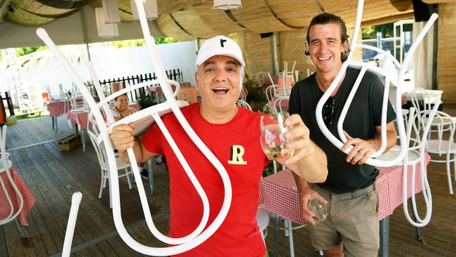 Royal Croquet Club managing director Roberto Cardone and creative director Stuart Duckworth setting up Roberta's Italian Disco Diner. Picture: Mark Brake