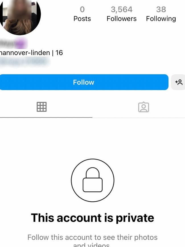 One of the accounts Julian Carbone’s Instagram account followed of a girl claiming to be 16.