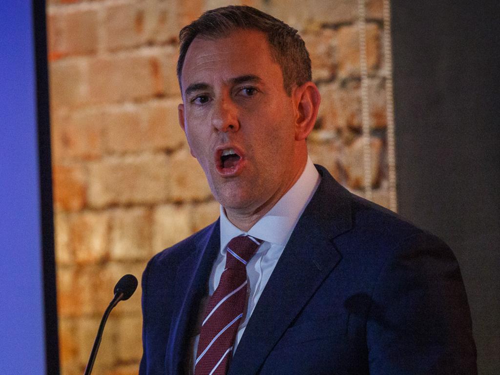 Jim Chalmers launched into a particularly shrill diatribe at the John Curtin Research Centre in Melbourne. Picture: Nadir Kinani