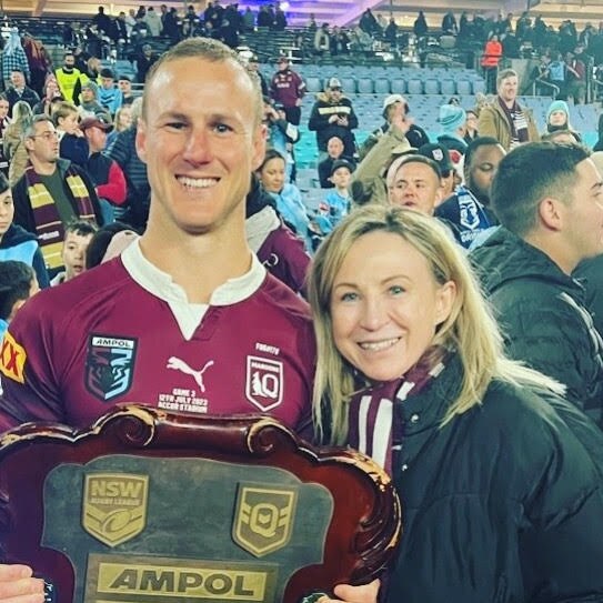 Daly Cherry-Evans and mum Kerrie Evans after an Origin win