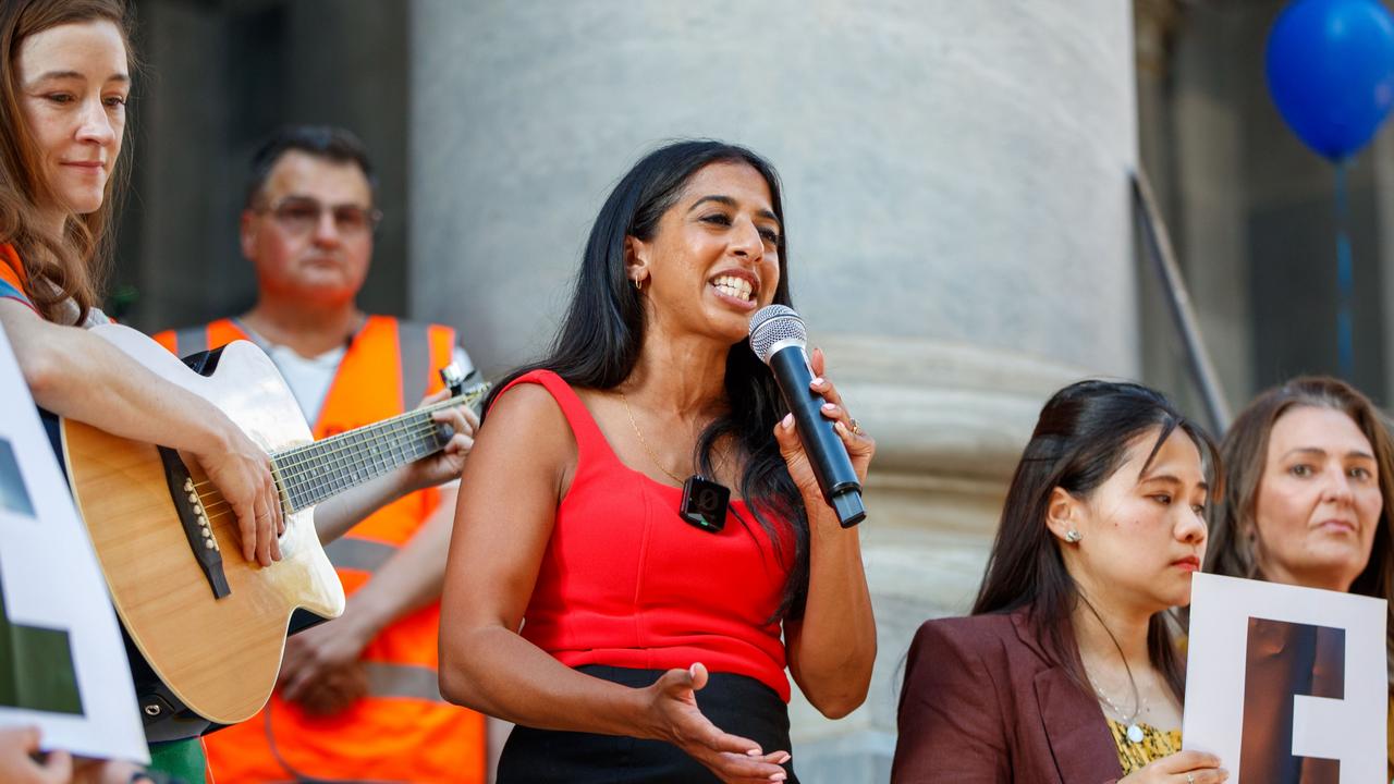 Prominent pro-life advocate Professor Joanna Howe at a rally outside Parliament House this week. Picture: Matt Turner.