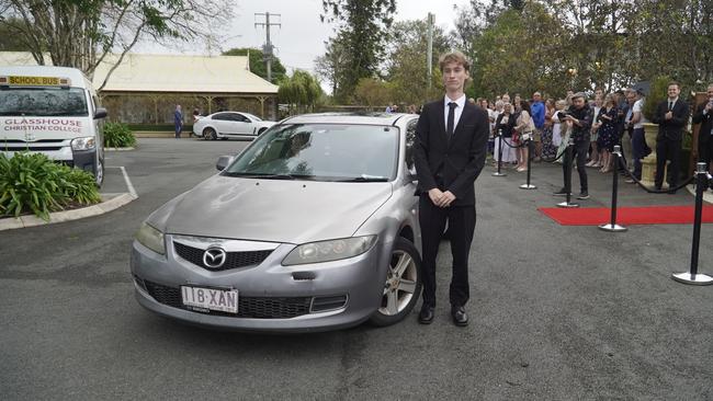 Students arriving in style for the 2024 Glasshouse Christian College formal at Flaxton Gardens.