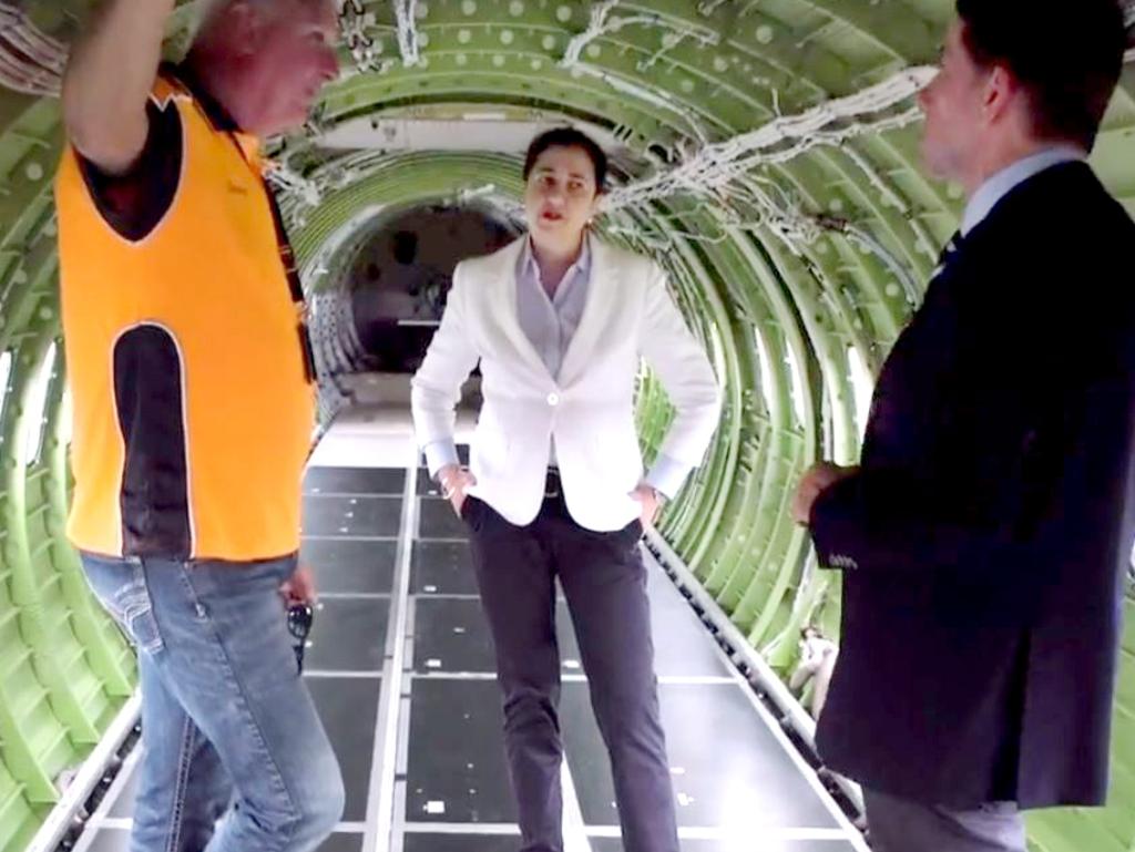 Premier Annastacia Palaszczuk in the belly of the bomber. Picture: Facebook