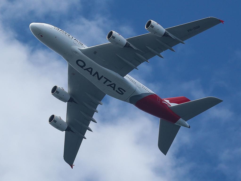 SYDNEY, AUSTRALIA - NewsWire Photos, NOVEMBER 09 2021: A view of the Qantas A380 returns to the skies and flies in over Sydney Harbour today. Picture: NCA Newswire / Gaye Gerard