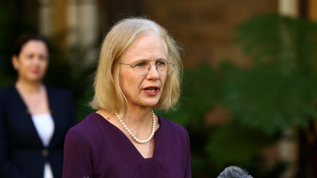 Queensland Chief Medical officer Jeanette Young pictured holding a daily briefing about Coronavirus in Queensland, Brisbane. Picture: AAP/David Clark