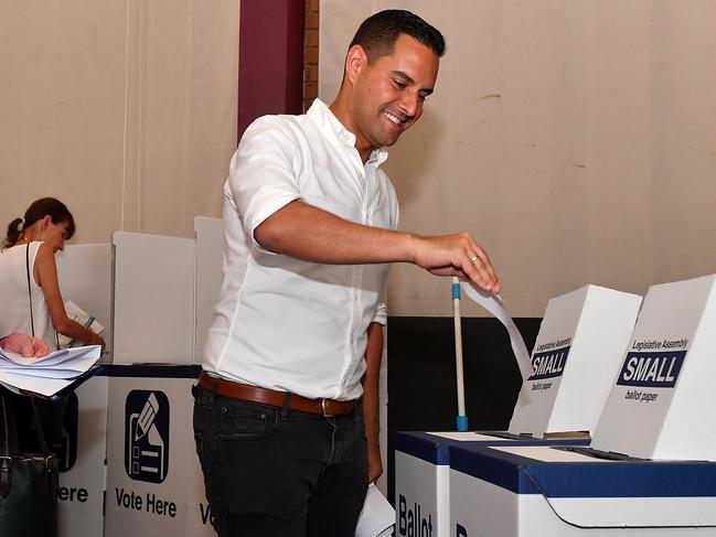 NSW independent candidate for Sydney, Alex Greenwich casts his vote at St. John's Church Polling Booth in Darlinghurst. Picture: Dean Lewins