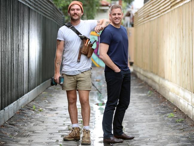 Carpenters Piers Smart and Kyle Hurley, who started the Tradies for Fire Affected Communities Facebook group. Picture: Alex Coppel