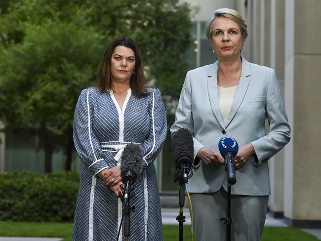 Greens senator Sarah Hanson-Young and Federal Water Minister Tanya Plibersek. Picture: Martin Ollman