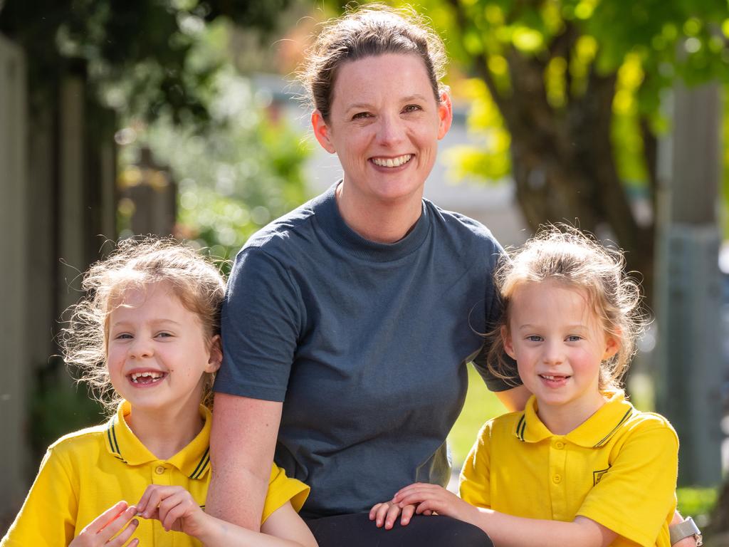 Sarah La Galle and kids Isobel, 7, and Charlotte, 5, from Box Hill. Picture: Jay Town