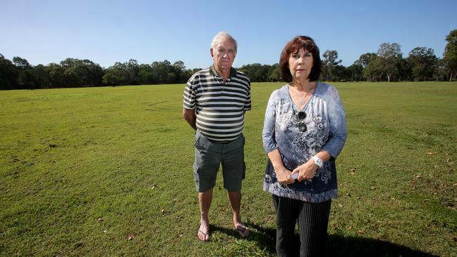 Residents Brian and Maureen Armiger are not happy with council’s plans to sell this 9.2ha block of land at Rothwell. Picture: Chris Higgins