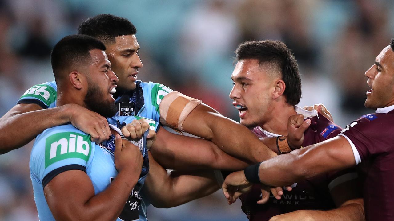 Payne Haas and Tino Fa'asuamaleaui are set to face off again in the opening rounds of next season. (Photo by Mark Kolbe/Getty Images)