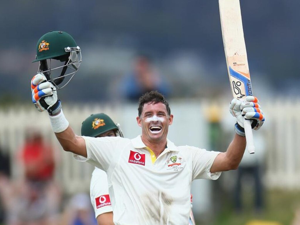 Mike Hussey celebrates a Test century in 2012. Picture: Robert Cianflone/Getty Images