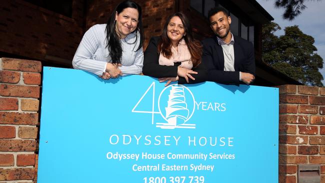 Senior psychologist Anna Michalopoulos, community counsellor Sally Sapkovska and drug and alcohol counsellor Michael Yates at Odyssey House Canterbury. Picture: Angelo Velardo