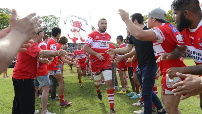 Group 2 Grand Final between the South Grafton Rebels and Grafton Ghosts at McKittrick Park South Grafton on Sunday, 11th September, 2016. Rebels captain Grant Stevens heads out to the field for the start of the grand final.