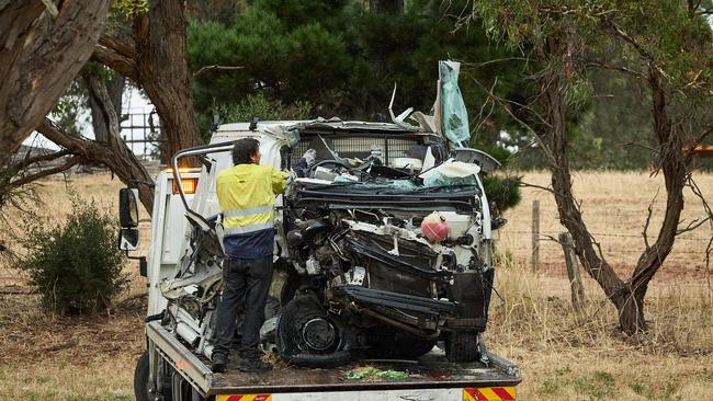 A van that collided with a tree in Gould Creek. Picture: Matt Loxton