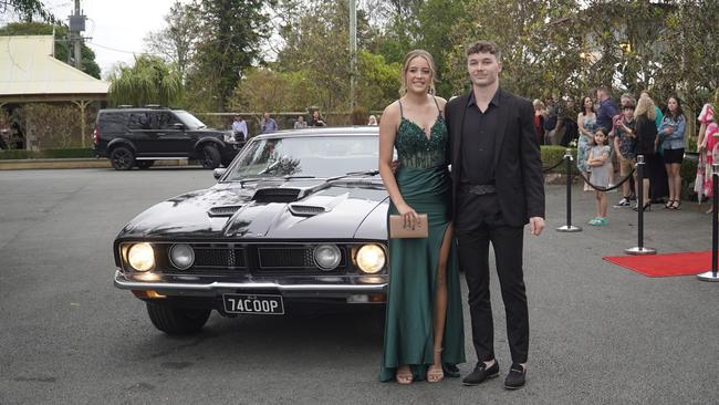 Students arriving in style for the 2024 Glasshouse Christian College formal at Flaxton Gardens.