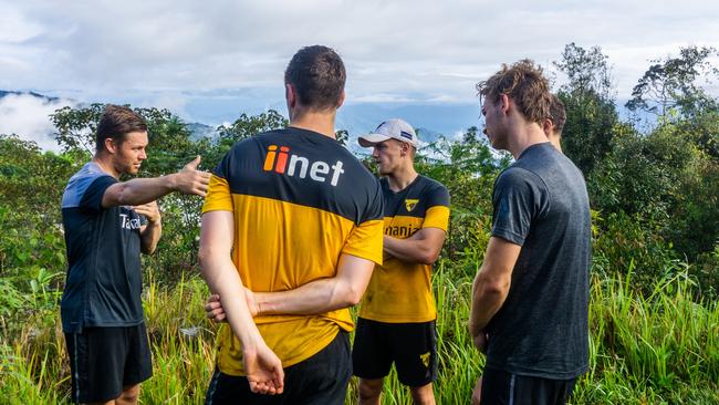 Sam Mitchell talks teammates through an activity.