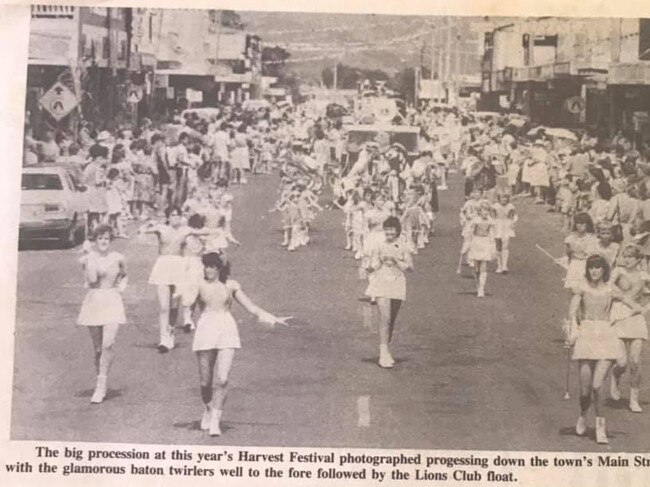 Baton twirlers leading the Harvest Festival down Main Street, Proserpine , November 1985. Picture: Supplied