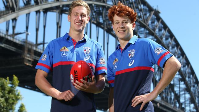 The Bulldogs’ top two picks Aaron Naughton and Ed Richards after last year’s draft in Sydney.