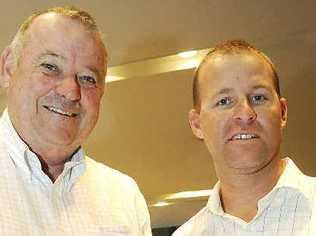 Ray Hick (left), president of the Low Chill Australia, and Mark Donnolly, business development officer for VP Structures Queensland, attending the National Low Chill Stonefruit Conference at the Ballina RSL Club yesterday. Picture: Doug Eaton