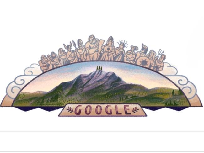 Google honoured Mount Olympus in a doodle today. Picture: Google
